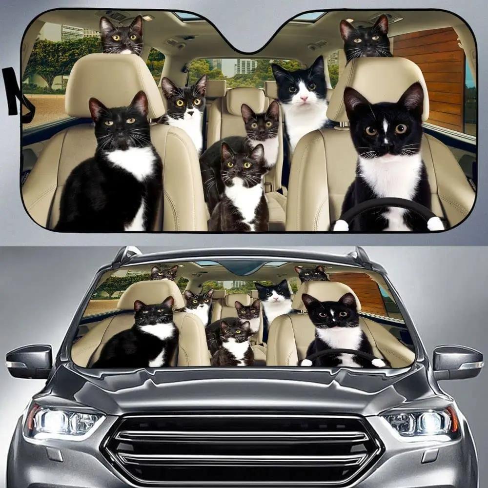Tuxedo Cat Car Sun Shade, Tuxedo Cat Team Friends Driving Auto Sunshade for Windshield, Tuxedo Cat Lovers Gift, Car